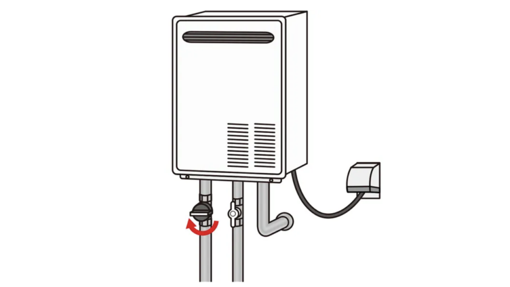 給湯器下のガス栓が閉められている様子