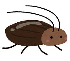 丸みのあるデザインのかわいいゴキブリのイラスト。茶色の体にピンクのほほを描いたキャラクター風デザイン。