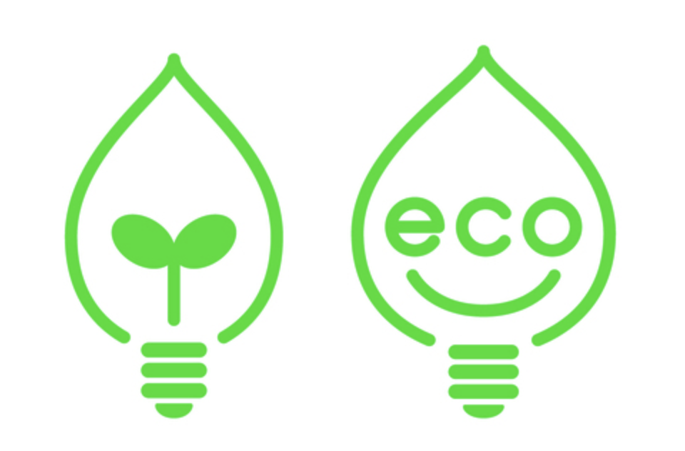 植物マークと「eco」ロゴが入った省エネをイメージした電球アイコンイラスト