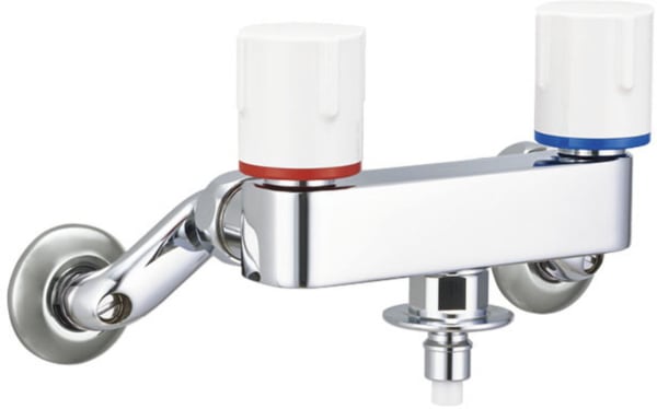 洗濯機との接続で使われるツーハンドル式の壁付け混合水栓