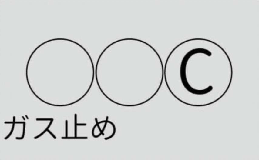 ガスメーターの液晶に表示される「ガス止め」マークと丸印アイコンのイメージ図