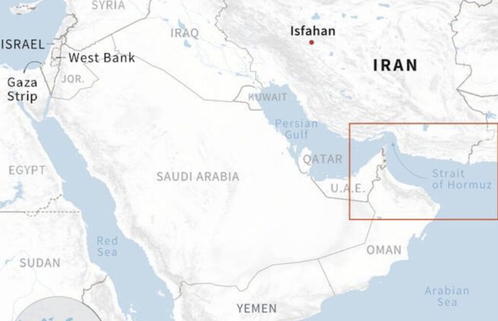 ホルムズ海峡周辺を示した中東地域の地図