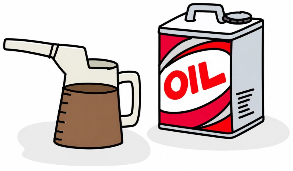 エンジンオイル缶とオイルジョッキを並べたシンプルなイラスト