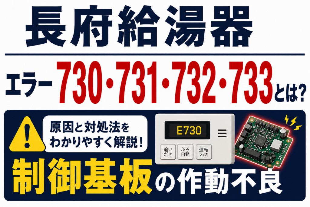 長府給湯器のエラー730・731・732・733と制御基板の作動不良について解説するサムネイル画像