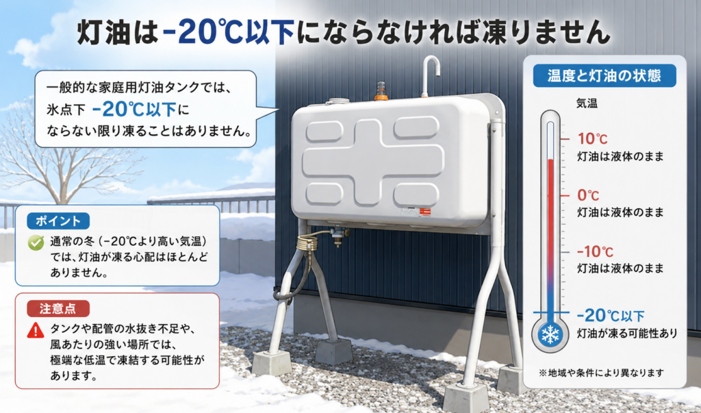 氷点下-二十度でなければ灯油が凍ることがないイメージイラストをお願い