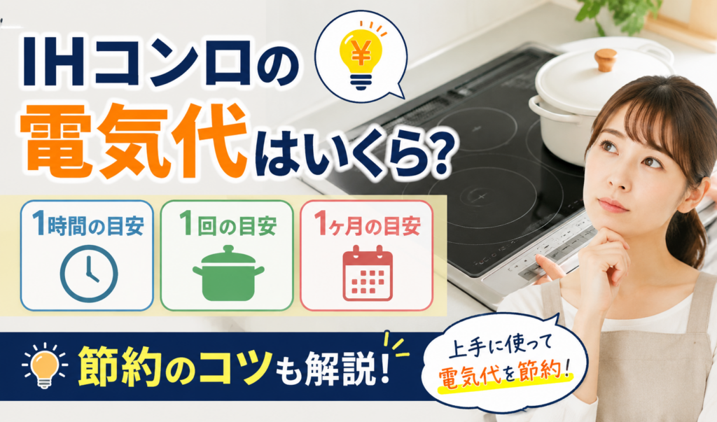 IHコンロの1時間・1回・1ヶ月の電気代目安と節約のコツを紹介するサムネイル画像