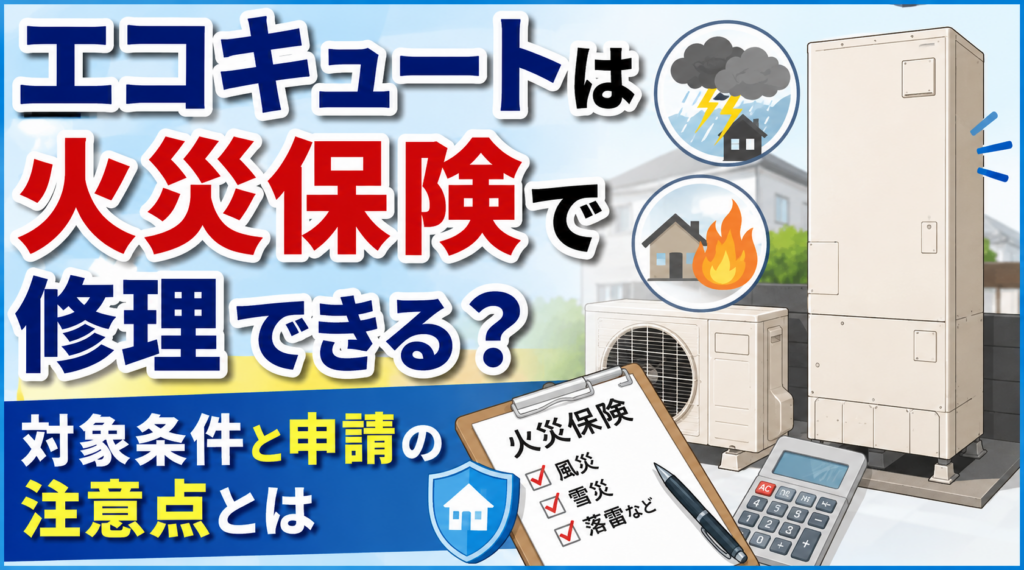 火災保険でエコキュートを修理できる条件や申請時の注意点をイメージしたイラスト