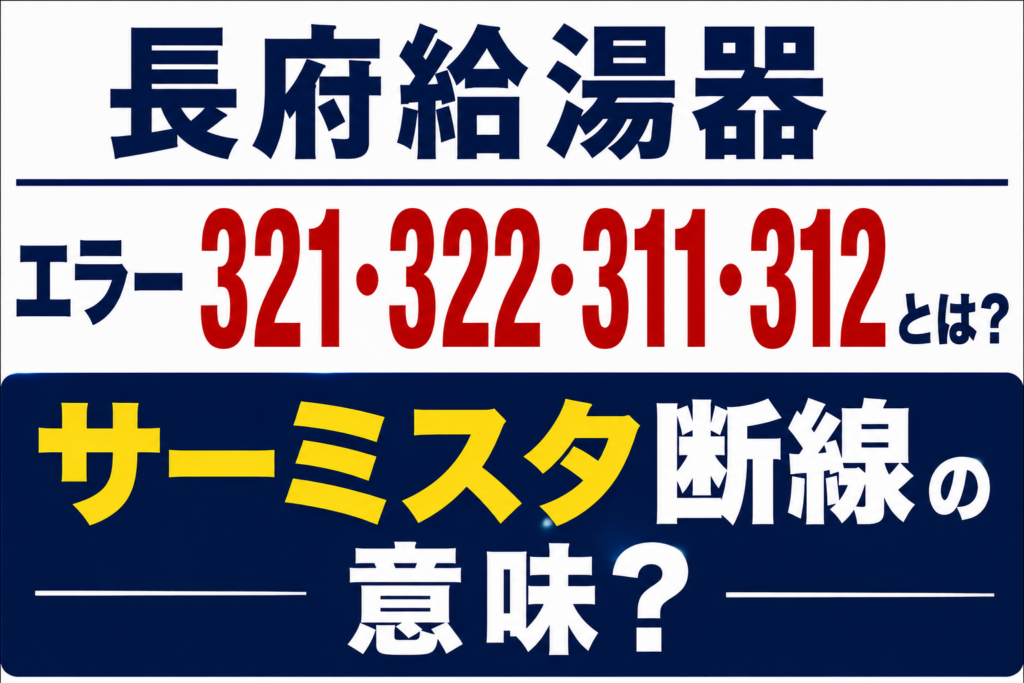 長府給湯器のエラー321・322・311・312とサーミスタ断線の意味を解説するサムネイル画像