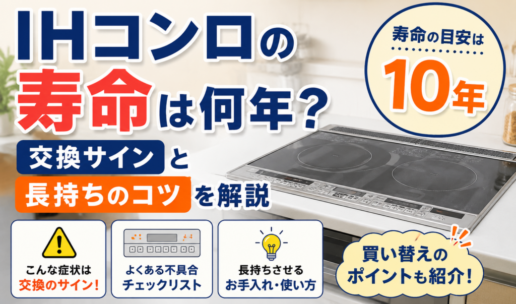 IHコンロの寿命は約10年を目安に、交換サインと長持ちさせるコツを紹介するサムネイル画像