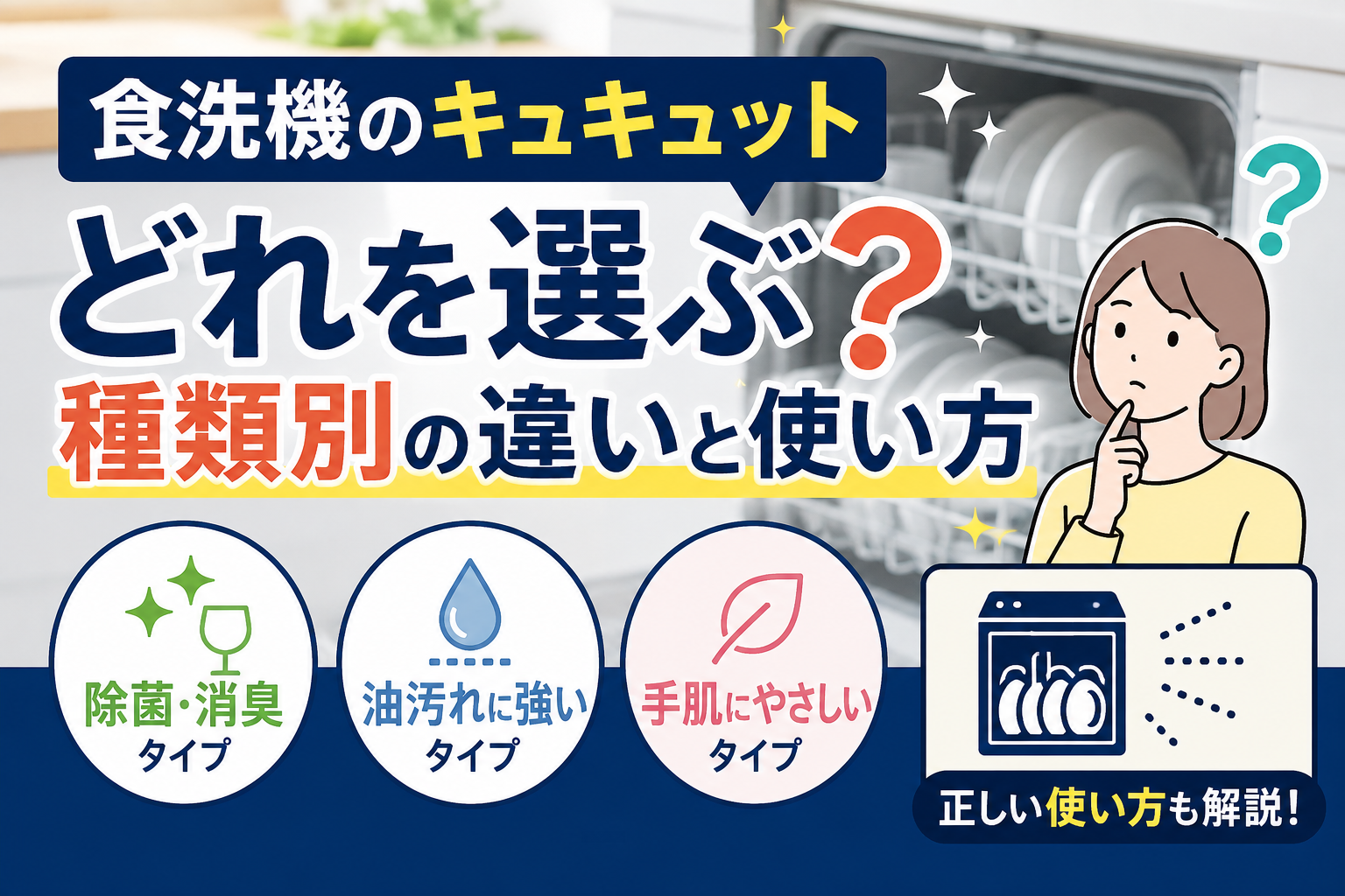 食洗機用キュキュットの種類の違いと選び方をイメージしたサムネイル画像