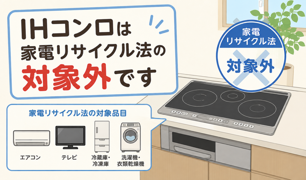 IHコンロは家電リサイクル法の対象外であることを示したイラスト