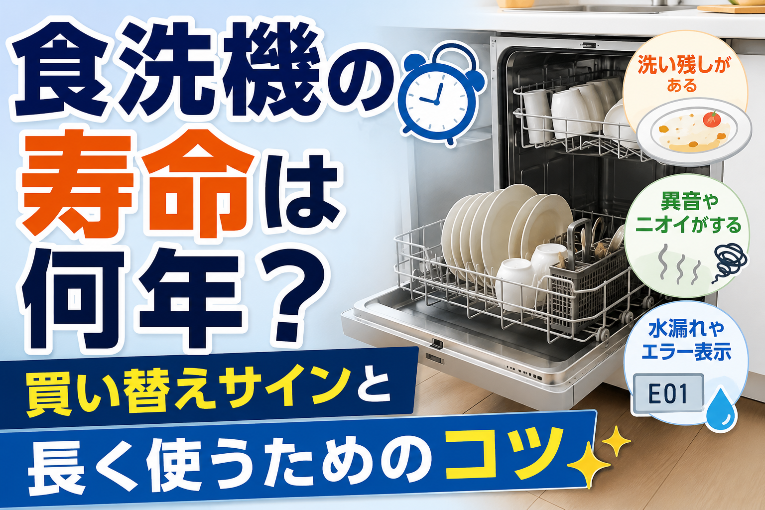食洗機の寿命と買い替えサイン、長く使うためのコツを紹介するサムネイル画像