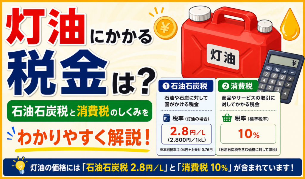 灯油にかかる石油石炭税2.8円/Lと消費税10％のしくみを解説したサムネイル画像
