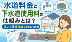 水道料金と下水道使用料の違いや仕組み、計算方法をイラストでわかりやすく解説するサムネイル画像