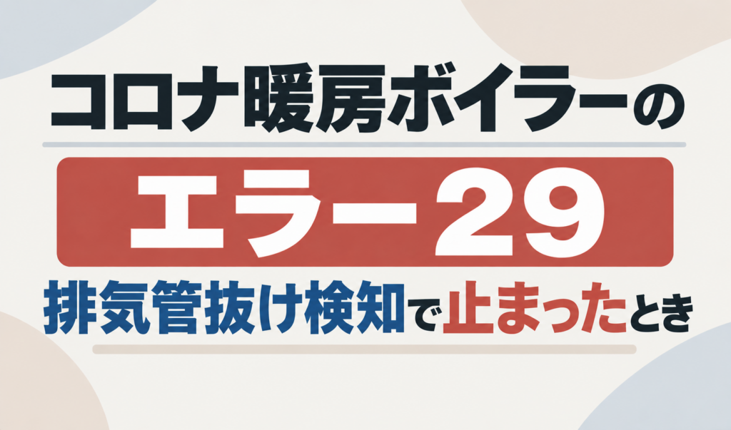 コロナ暖房ボイラーのエラー29について、排気管抜け検知で停止したときを示したサムネイル画像