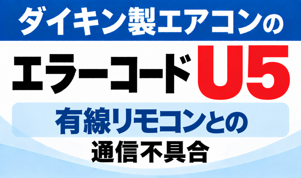 ダイキン製エアコンのエラーコードU5について、有線リモコンとの通信不具合を示した文字のみのサムネイル画像