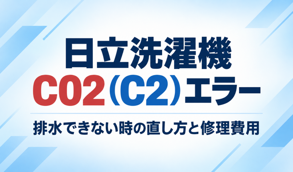 日立洗濯機のC02（C2）エラーと排水できないときの直し方・修理費用を示したサムネイル