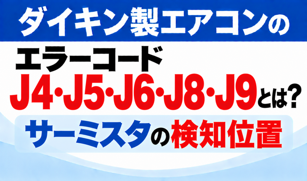 ダイキン製エアコンのJ4・J5・J6・J8・J9エラーについて、サーミスタの検知位置を示した文字のみのサムネイル画像