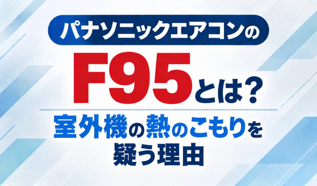 パナソニックエアコンのエラーコードF95と、室外機の熱のこもりを疑う理由を示したサムネイル画像