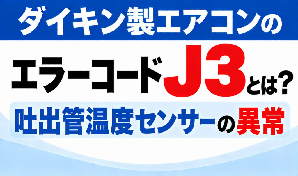 ダイキン製エアコンのエラーコードJ3について、吐出管温度センサーの異常を示した文字のみのサムネイル画像