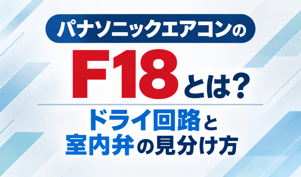 パナソニックエアコンのエラーコードF18と、ドライ回路・室内弁の見分け方を示したサムネイル画像
