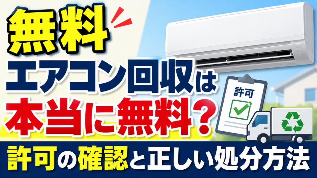 無料エアコン回収が本当に無料なのか、許可の確認と正しい処分方法を解説するサムネイル画像