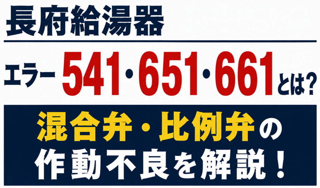 長府給湯器のエラー541・651・661と混合弁・比例弁の作動不良について解説するサムネイル画像