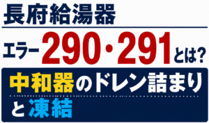 長府給湯器のエラー290・291と中和器のドレン詰まり・凍結について解説するサムネイル画像