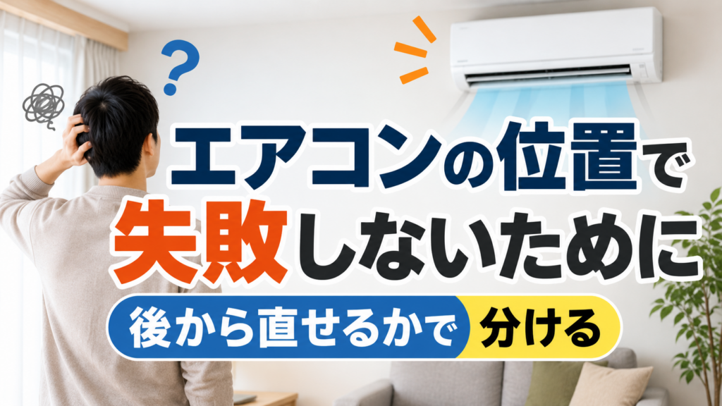 エアコンの設置位置を見ながら、後から直せるかどうか悩んでいる人物のサムネイル画像