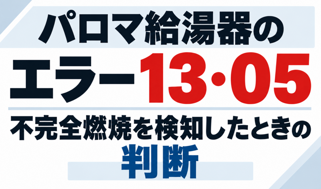 パロマ給湯器のエラー13・05で不完全燃焼を検知したときの判断について示したサムネイル画像
