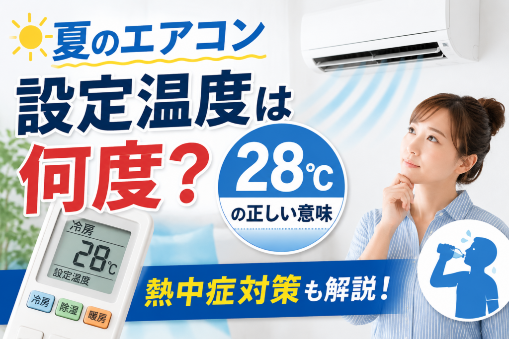 夏のエアコン設定温度は何度が適切か、28℃の意味と熱中症対策を解説するサムネイル画像