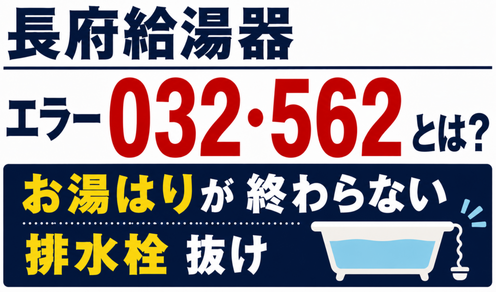 長府給湯器のエラー032・562とお湯はりが終わらない・排水栓抜けについて解説するサムネイル画像