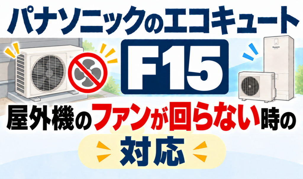 パナソニックのエコキュートF15で、屋外機のファンが回らないときの対応を解説するサムネイル画像