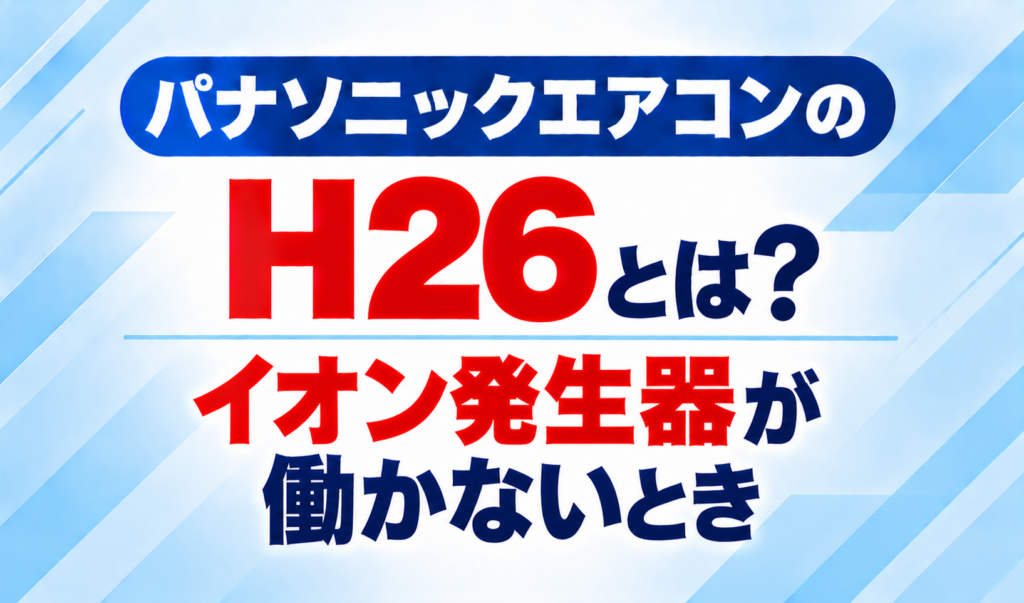 パナソニックエアコンのエラーコードH26と、イオン発生器が働かないときについて示した文字のみのサムネイル画像