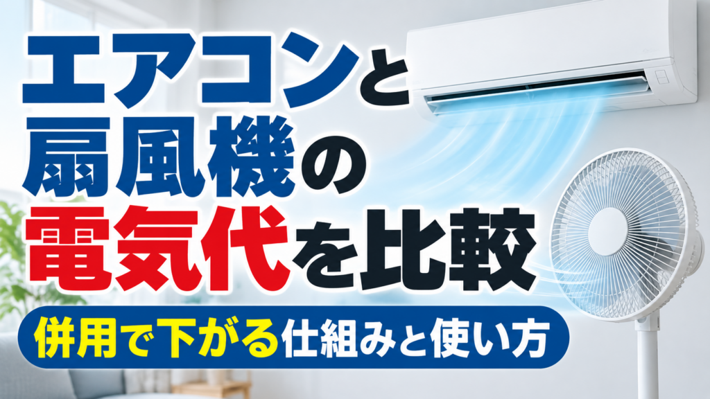 エアコンと扇風機を併用して室内の空気を循環させ、電気代を抑える仕組みを表したイメージ
