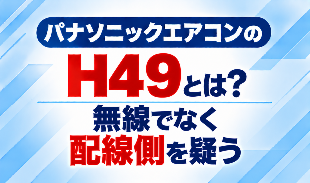 パナソニックエアコンのエラーコードH49と、無線ではなく配線側を疑うことについて示した文字のみのサムネイル画像