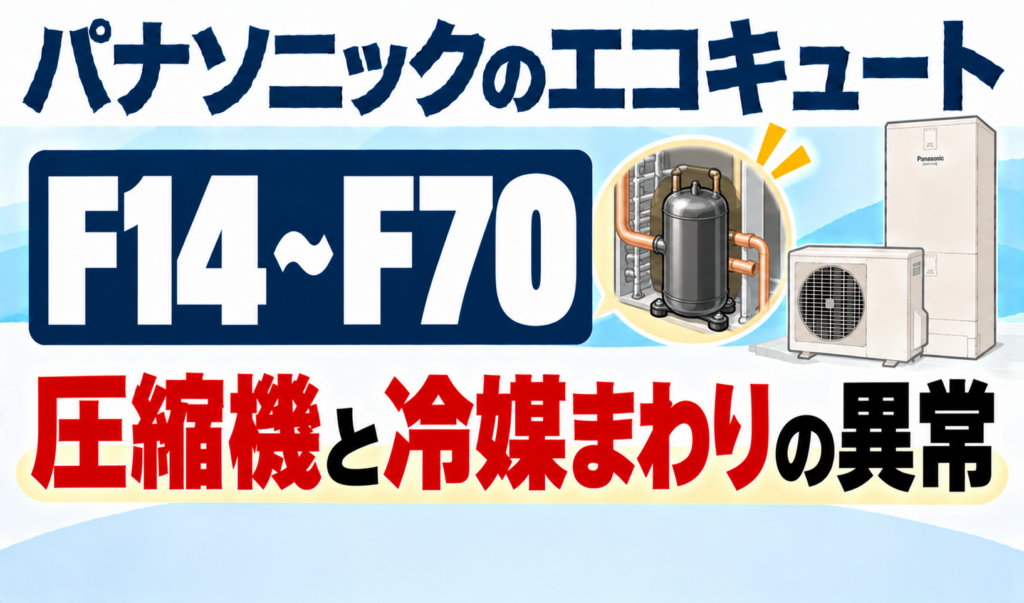 パナソニックのエコキュートF14〜F70で、圧縮機と冷媒まわりの異常について解説するサムネイル画像