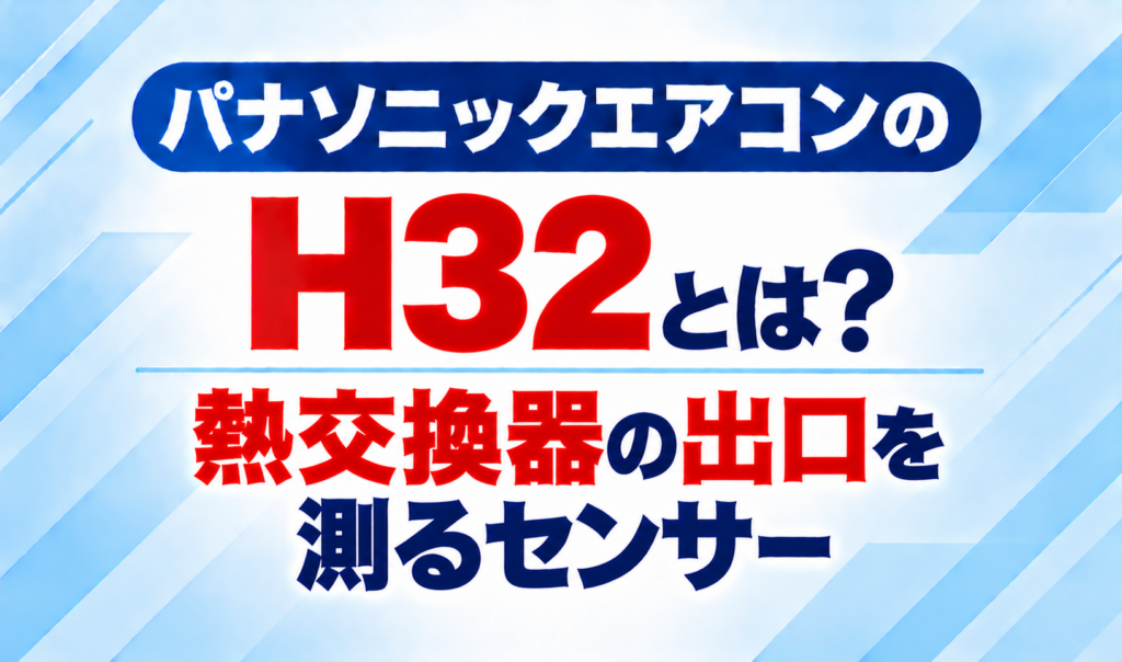 パナソニックエアコンのエラーコードH32と、熱交換器の出口を測るセンサーについて示した文字のみのサムネイル画像