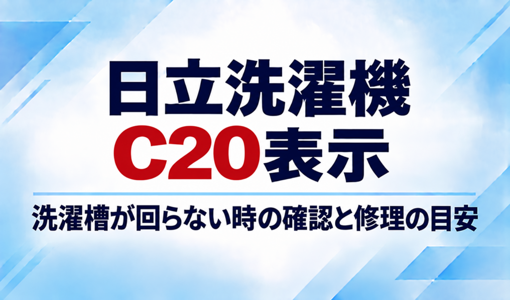 日立洗濯機のC20表示と洗濯槽が回らないときの確認・修理の目安を示したサムネイル