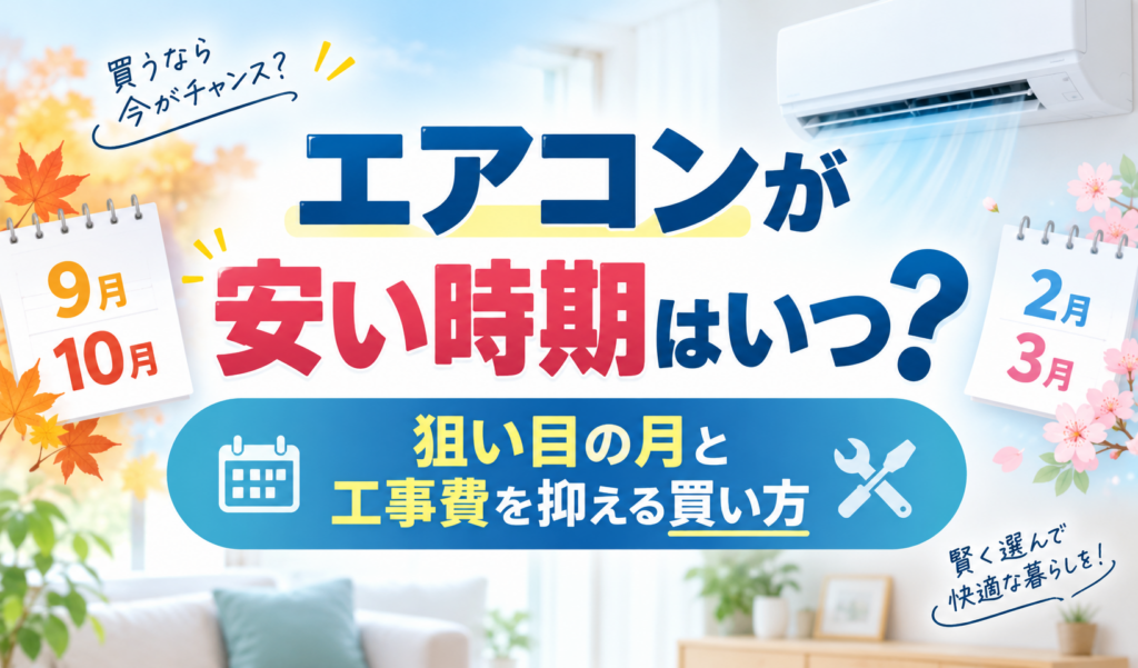 エアコンが安い9〜10月と2〜3月の狙い目時期と工事費を抑える買い方を紹介するサムネイル画像
