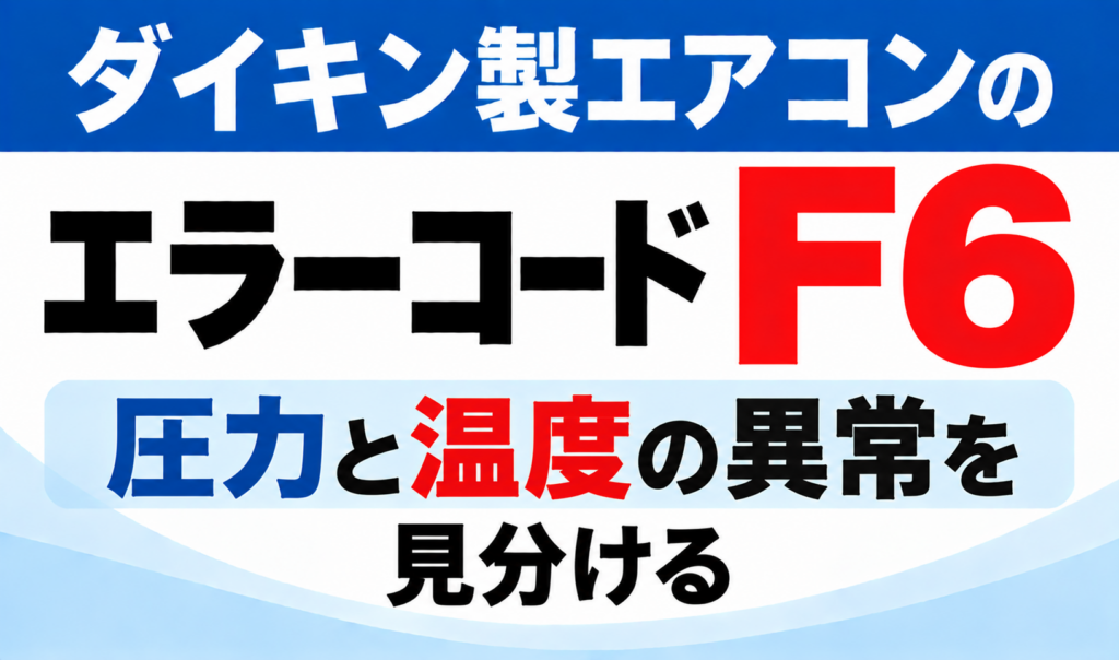 ダイキン製エアコンのエラーコードF6について、圧力と温度の異常を見分ける内容を示した文字のみのサムネイル画像