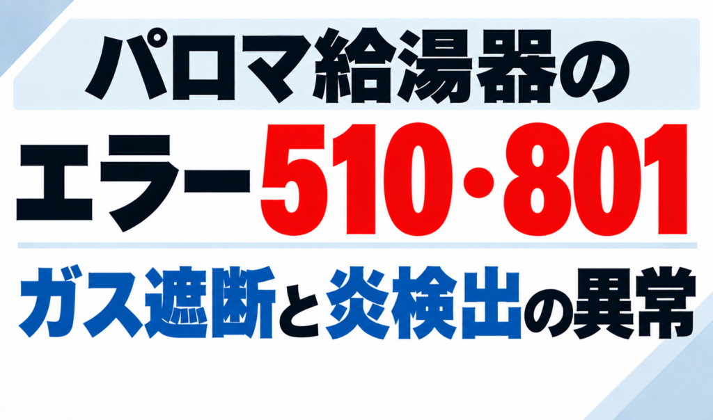パロマ給湯器のエラー510・801でガス遮断と炎検出の異常について示したサムネイル画像