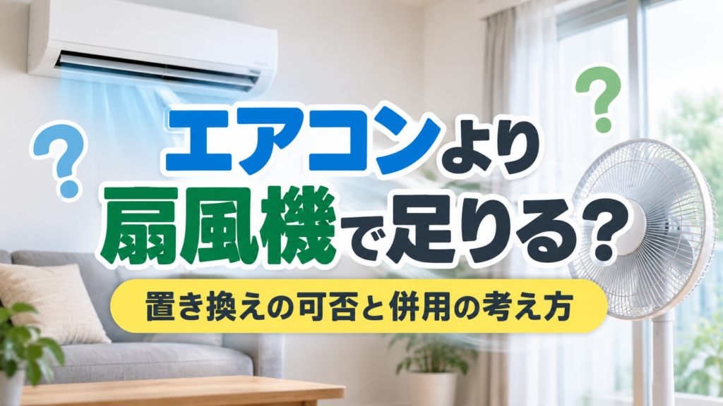 エアコンと扇風機を置いた室内で、扇風機への置き換えや併用についてイメージしたサムネイル画像