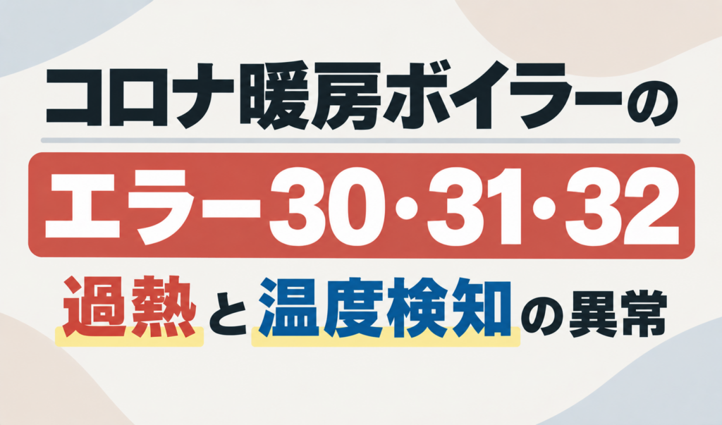 コロナ暖房ボイラーのエラー30・31・32について、過熱と温度検知の異常を示したサムネイル画像