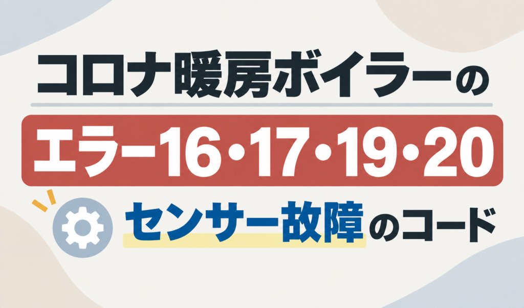 コロナ暖房ボイラーのエラー16・17・19・20について、センサー故障のコードを示したサムネイル画像
