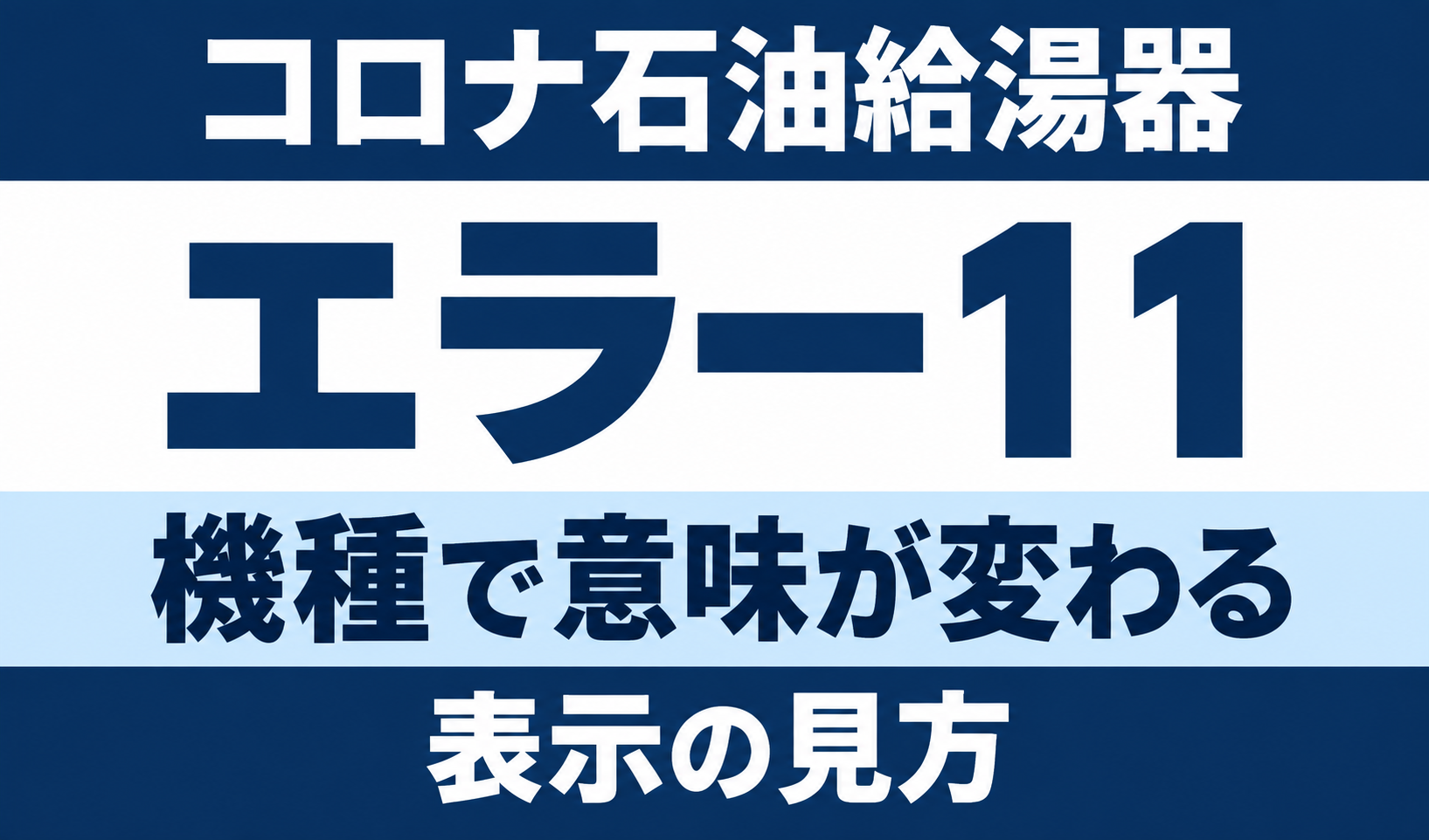 コロナ石油給湯器のエラー11について、機種で意味が変わることと表示の見方を示す文字中心のサムネイル