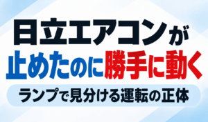 日立エアコンが止めたのに勝手に動く原因について、ランプ表示から運転の正体を見分ける方法を解説するサムネイル