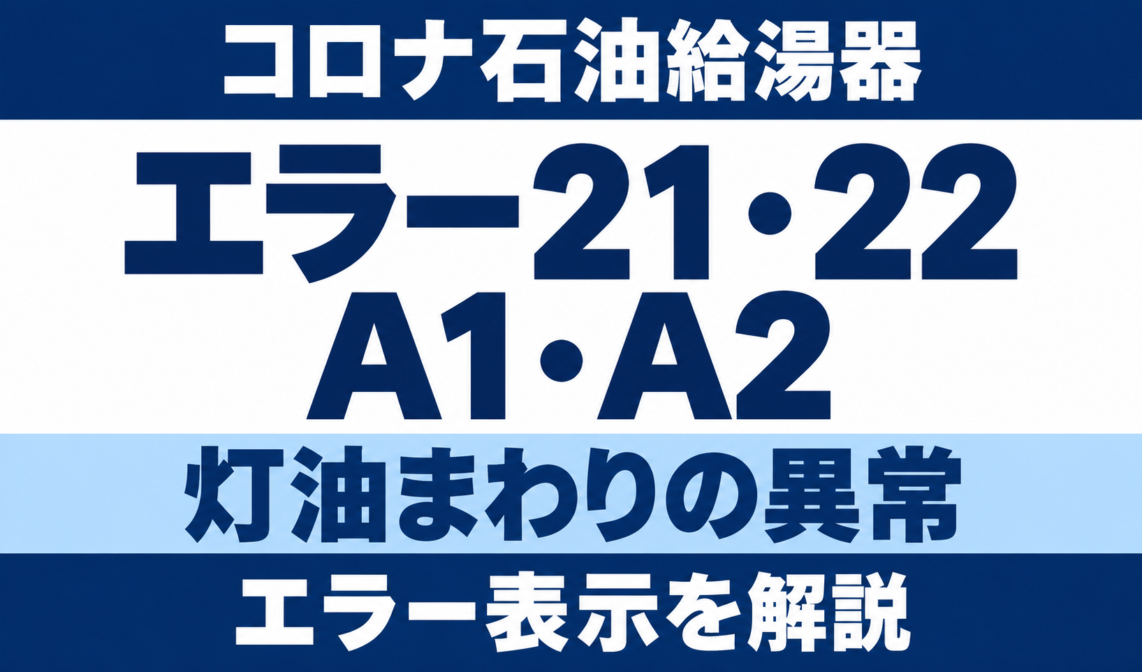 コロナ石油給湯器のエラー21・22・A1・A2と灯油まわりの異常を示す文字中心のサムネイル