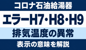 コロナ石油給湯器のエラーH7・H8・H9と排気温度の異常を示す文字中心のサムネイル