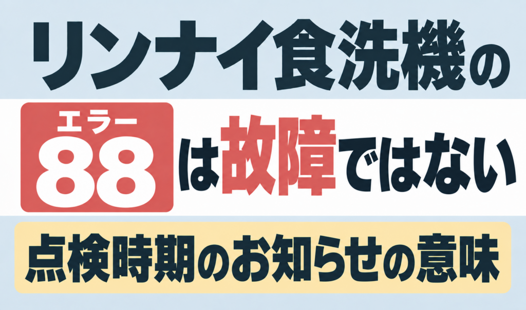 リンナイ食洗機の88表示が故障ではなく点検時期のお知らせであることを解説するサムネイル